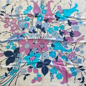 Vintage Hermine Silk Scarf - Whimsical Floral Garden Design